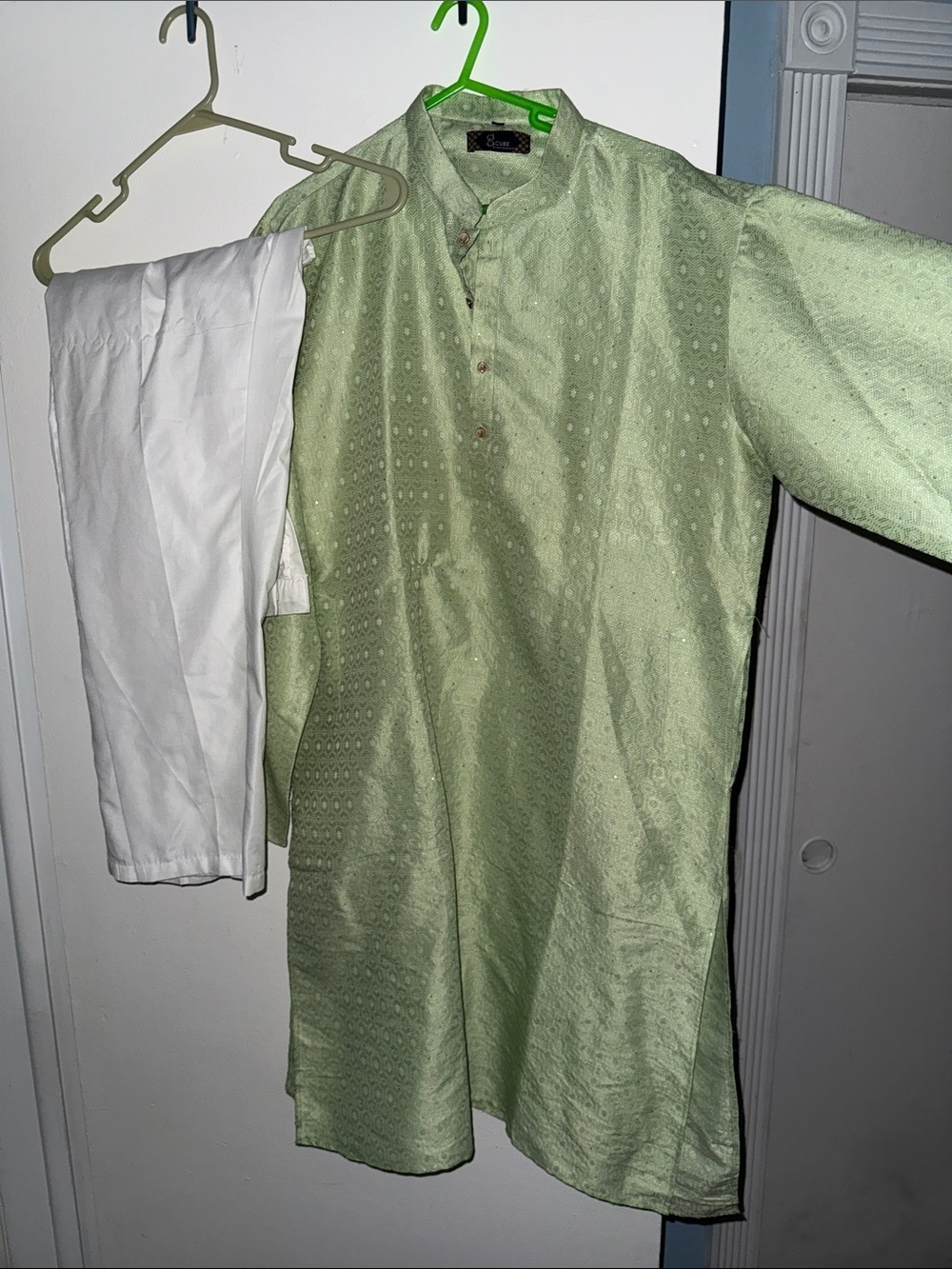 Men's Light Green Mandarin-Collar Kurta Shirt & pants